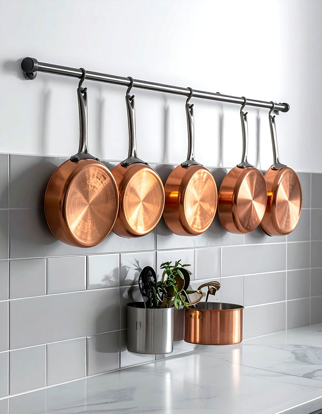 Wall Mounted Pot Rack - 30 kitchen vertical storage ideas