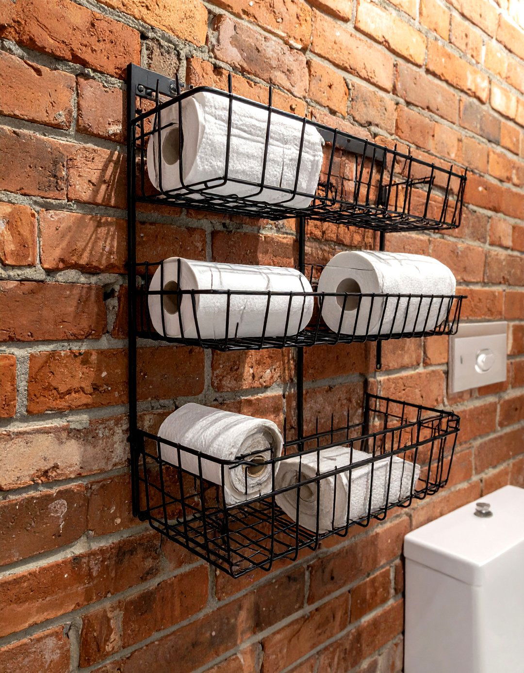 Wall Mounted Wire Baskets - 30 bathroom storage tips