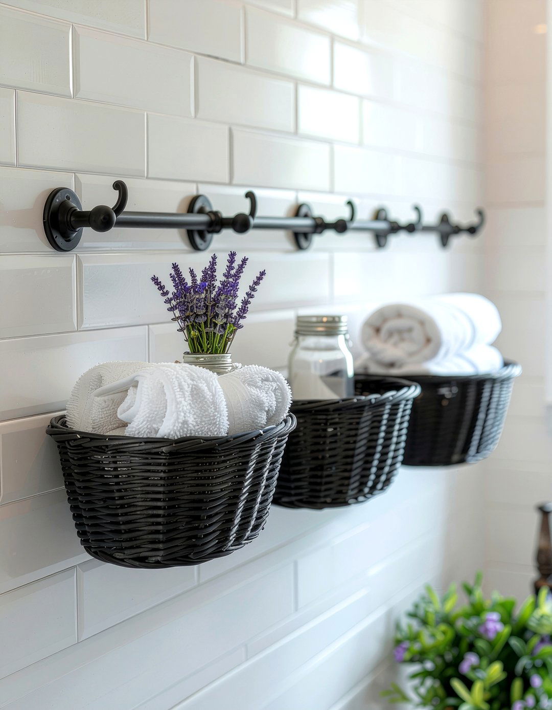 Wall mounted baskets - 30 bathroom organization ideas