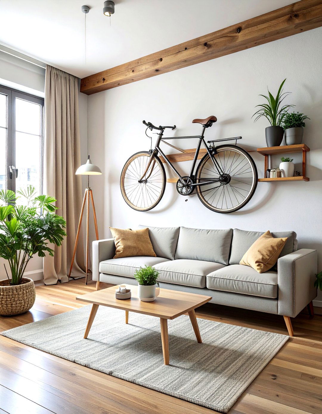 Wall mounted bike rack - 30 living room hanging storage ideas