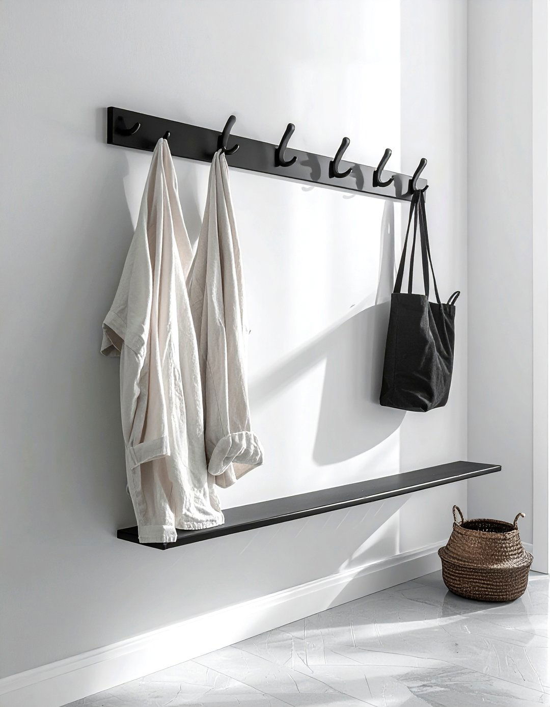 Wall mounted coat rack - 30 bedroom organization hacks