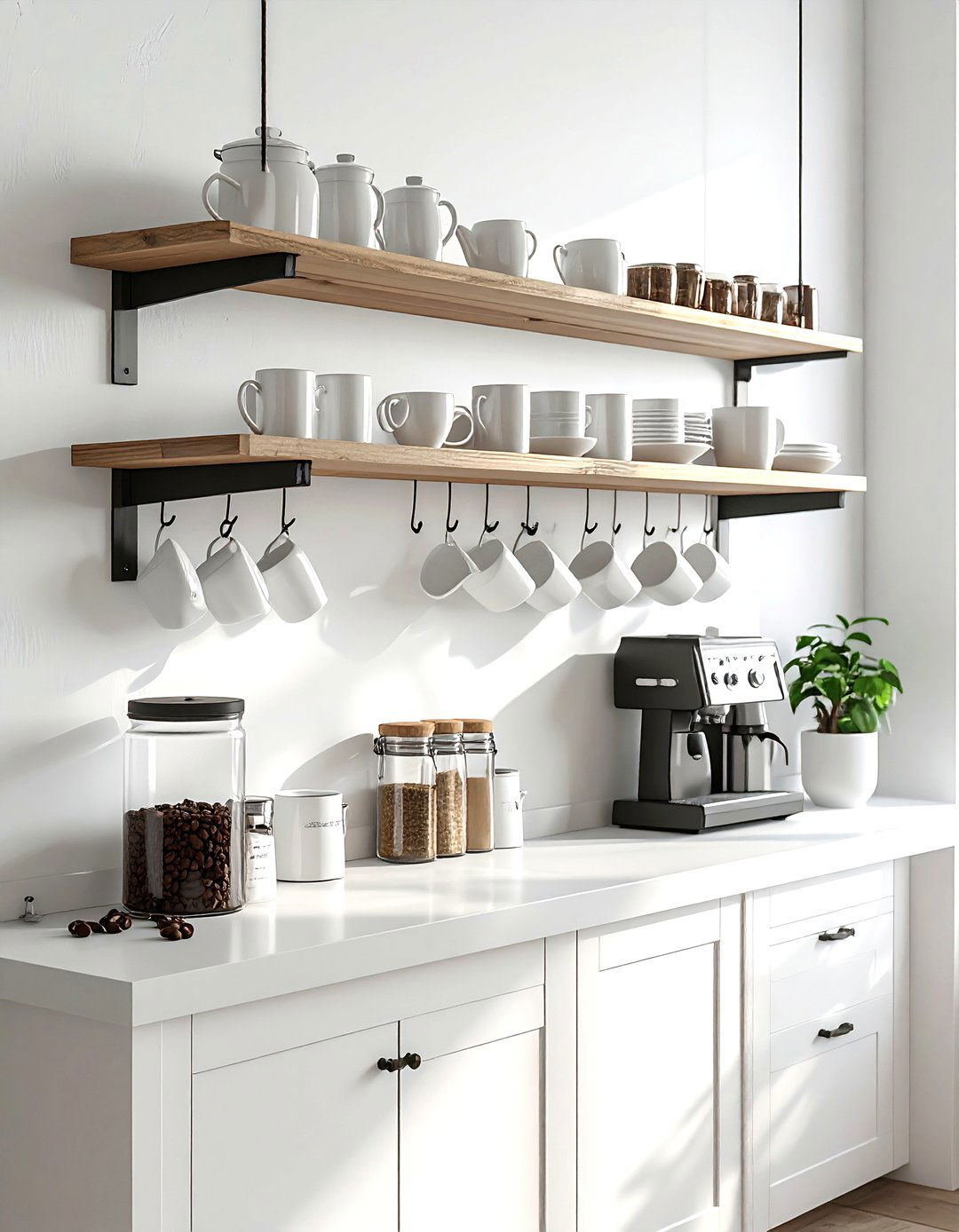 Wall mounted coffee station - 30 living room hanging storage ideas
