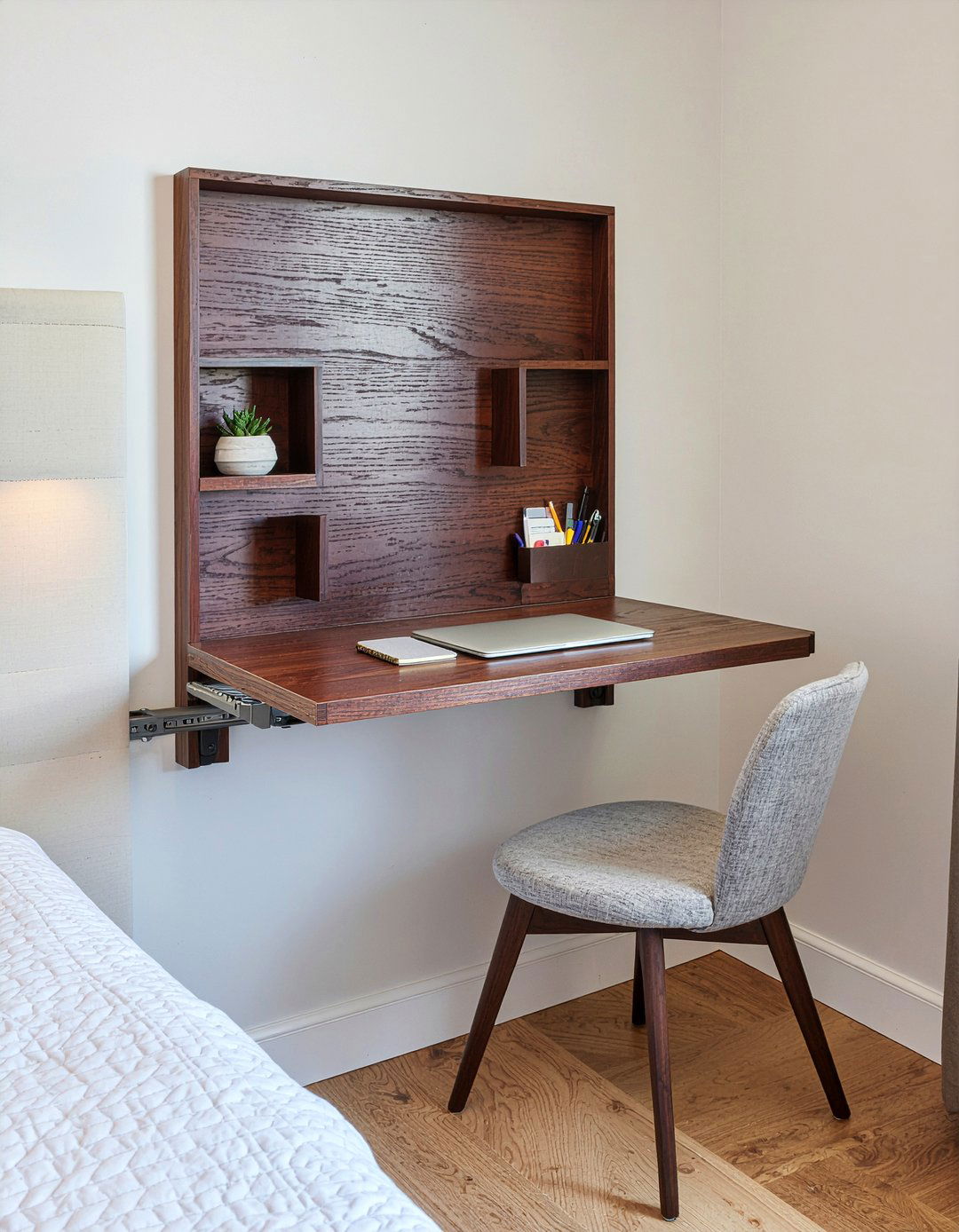 Wall mounted folding desk - 30 bedroom adjustable furniture ideas