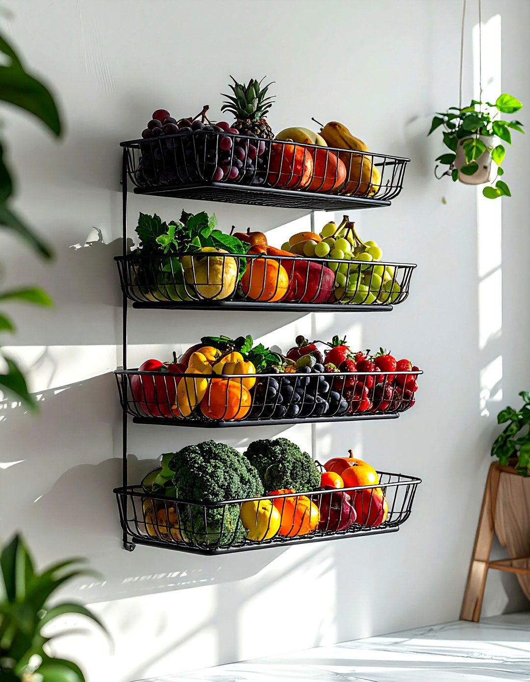 Wall mounted fruit basket - 30 kitchen space saving ideas