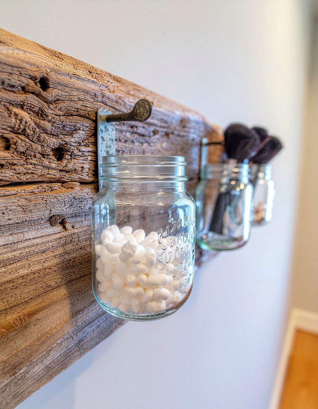 Wall mounted mason jars - 30 bathroom creative storage ideas