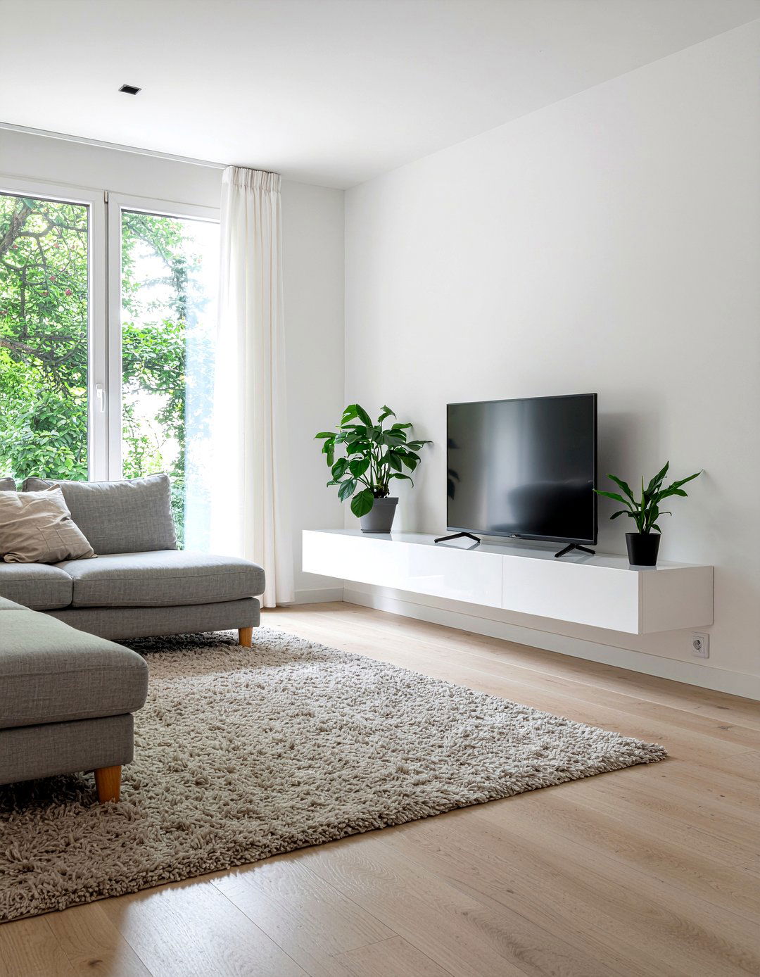 Wall mounted media console - 30 Scandinavian minimalist living room ideas