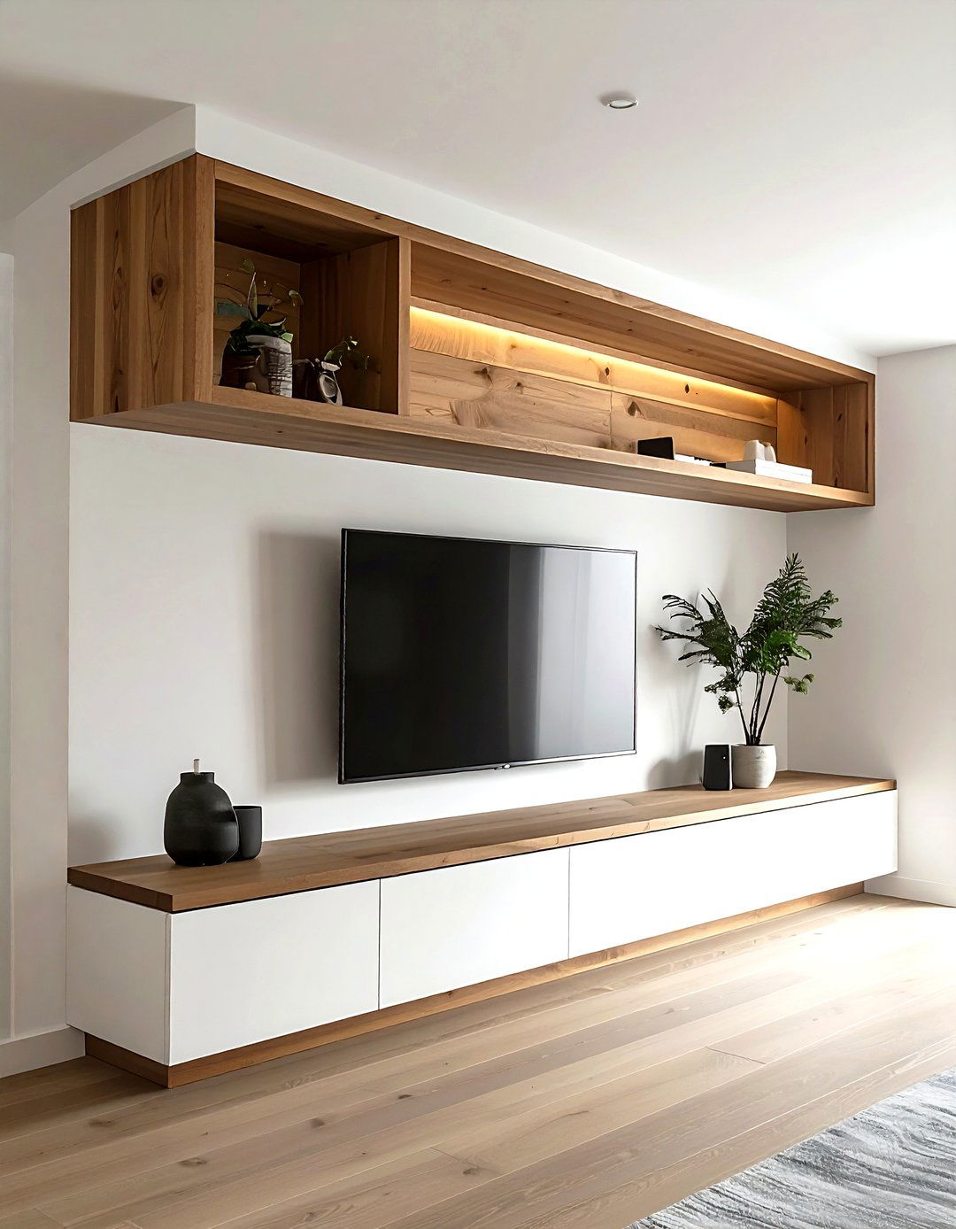 Wall mounted media shelf - 30 living room media cabinet ideas