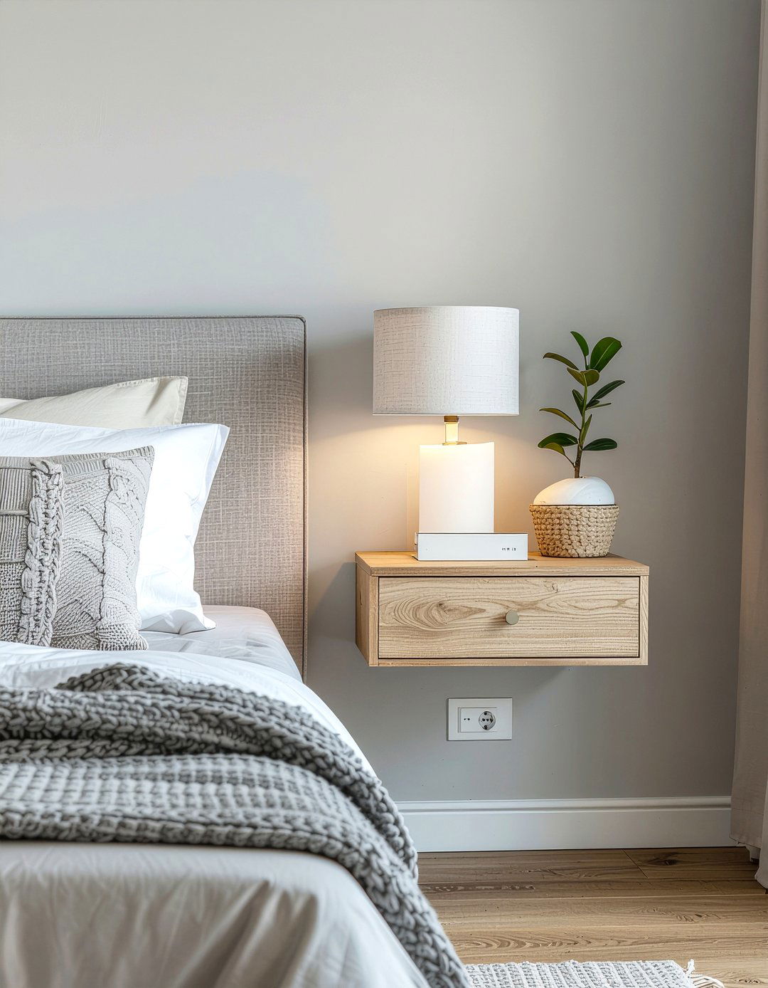 Wall mounted nightstand - 30 bedroom storage tips