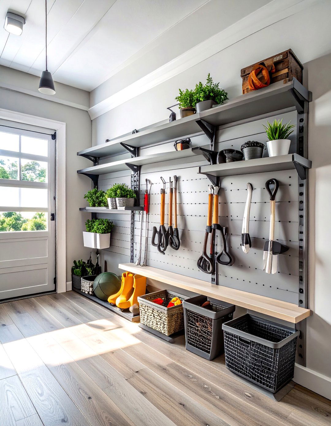 Wall mounted slatwall system - 30 garage organization ideas