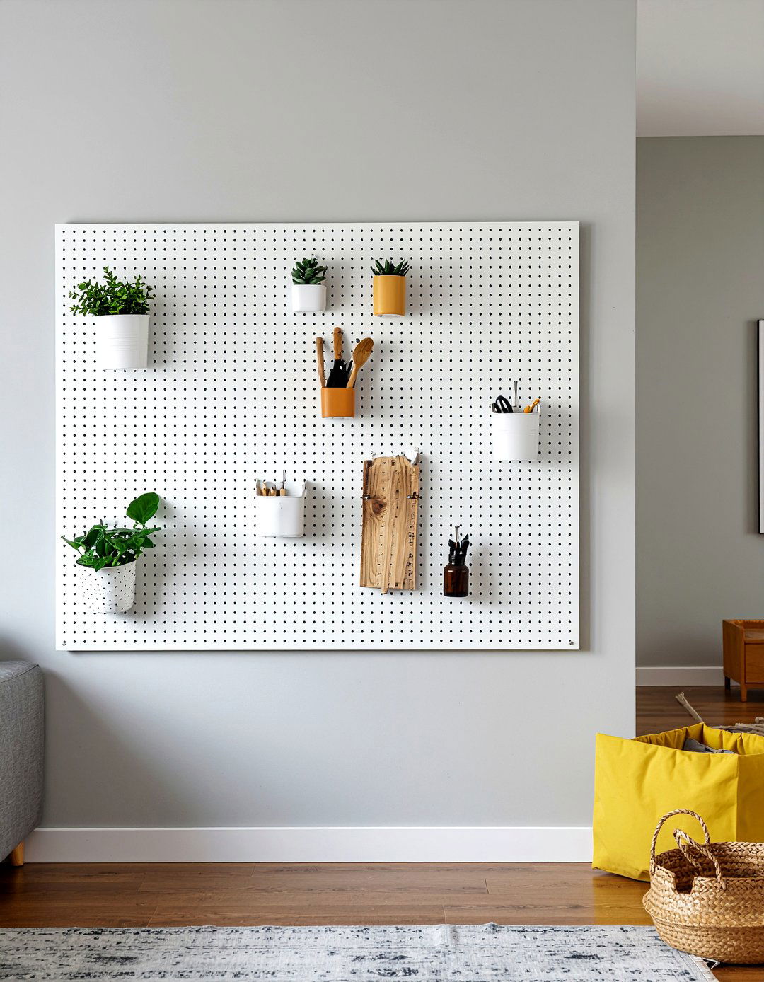 Wall pegboard - 30 living room storage ideas