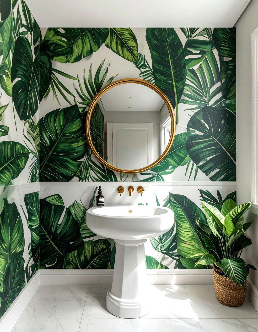 Wallpaper Accent Wall - 30 DIY bathroom remodel ideas