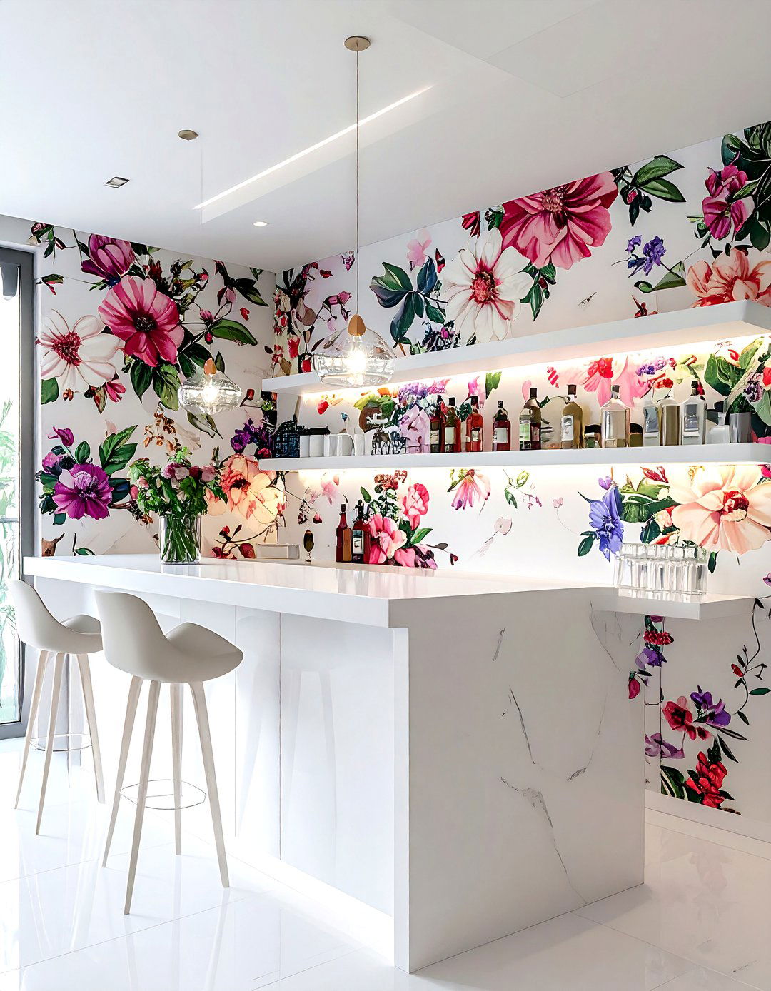 Wallpaper Backsplash Dry Bar - 30 dining room dry bar ideas