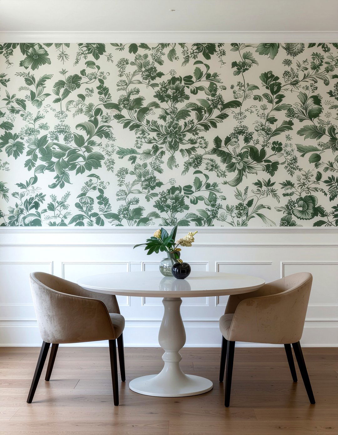 Wallpaper above chair rail - 30 dining room chair rail ideas
