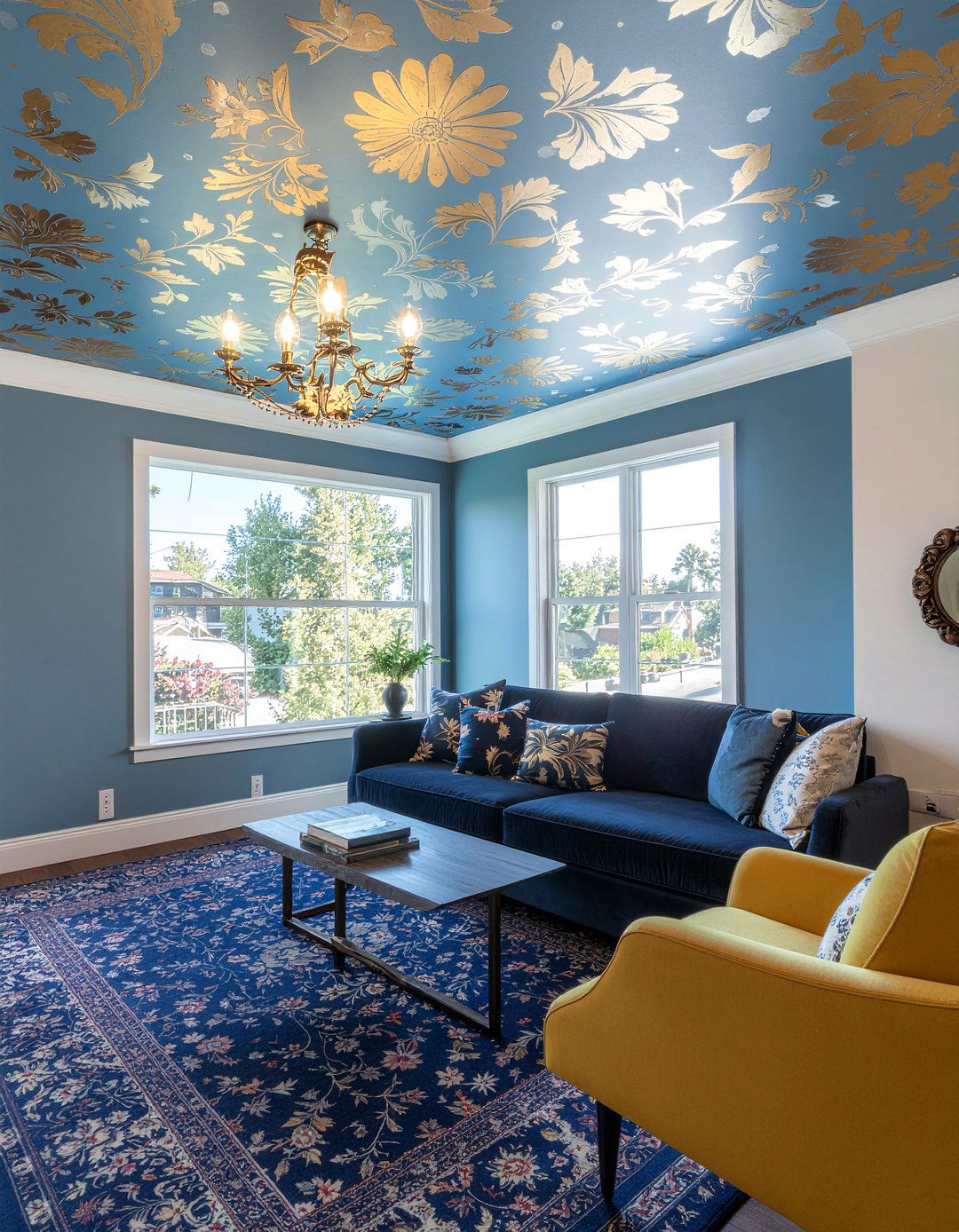 Wallpaper ceiling - 30 living room statement ceiling ideas