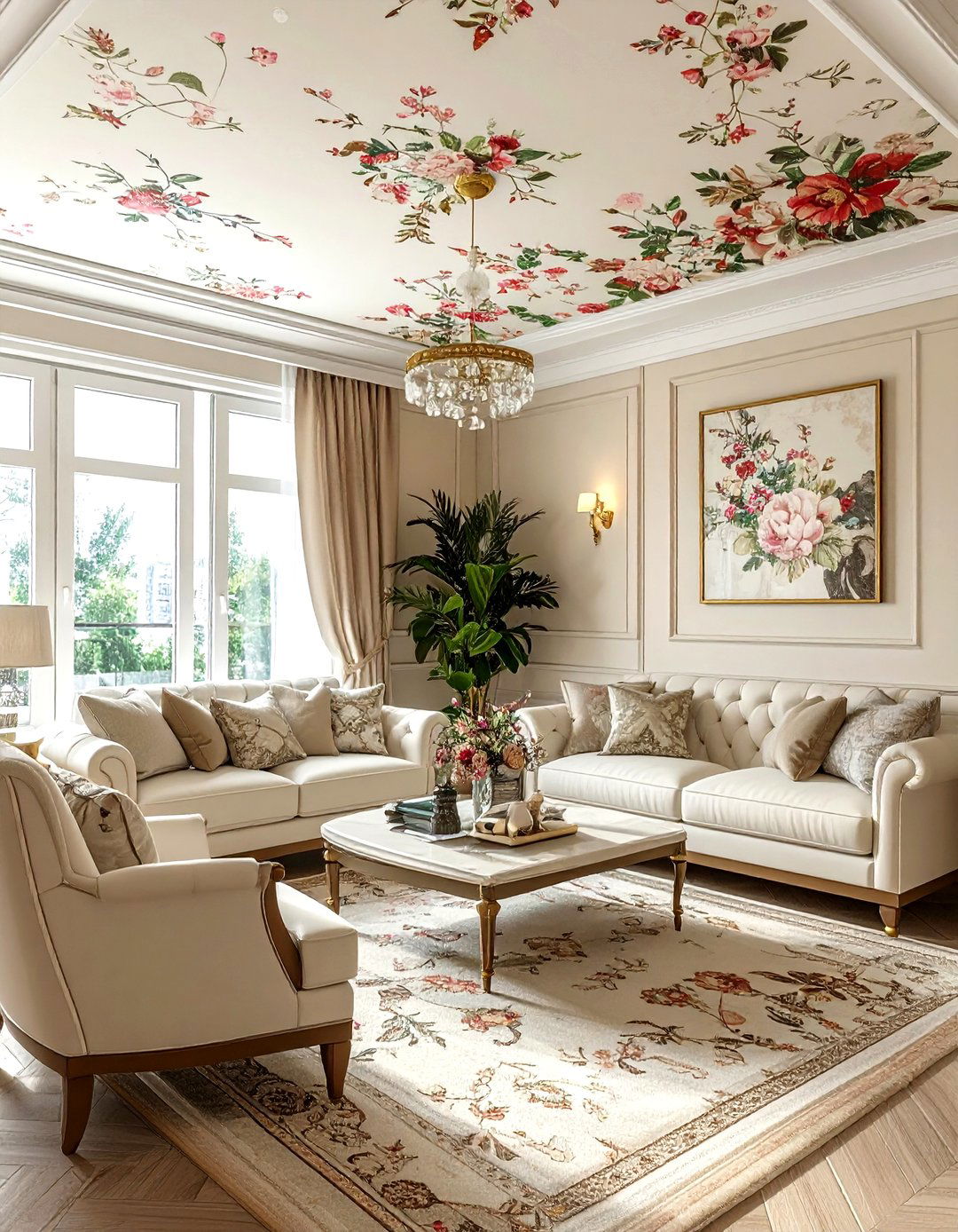 Wallpapered Ceiling - 30 living room ceiling ideas