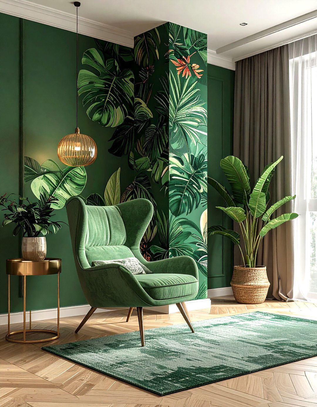 Wallpapered Column - 30 living room pillar ideas