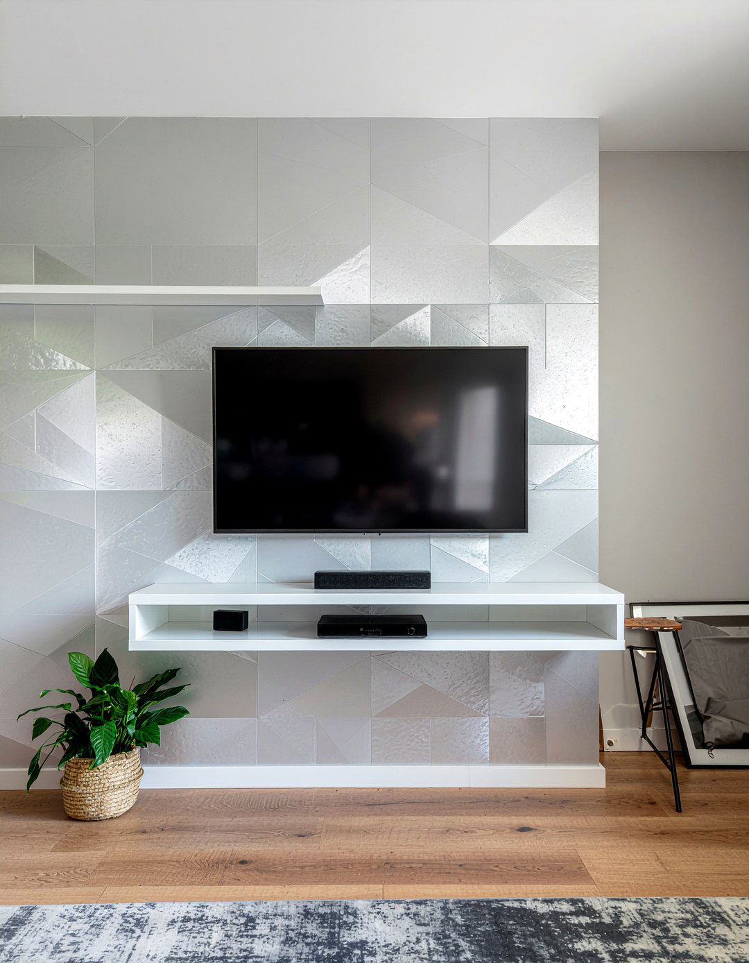 Wallpapered Media Wall - 30 living room media wall ideas