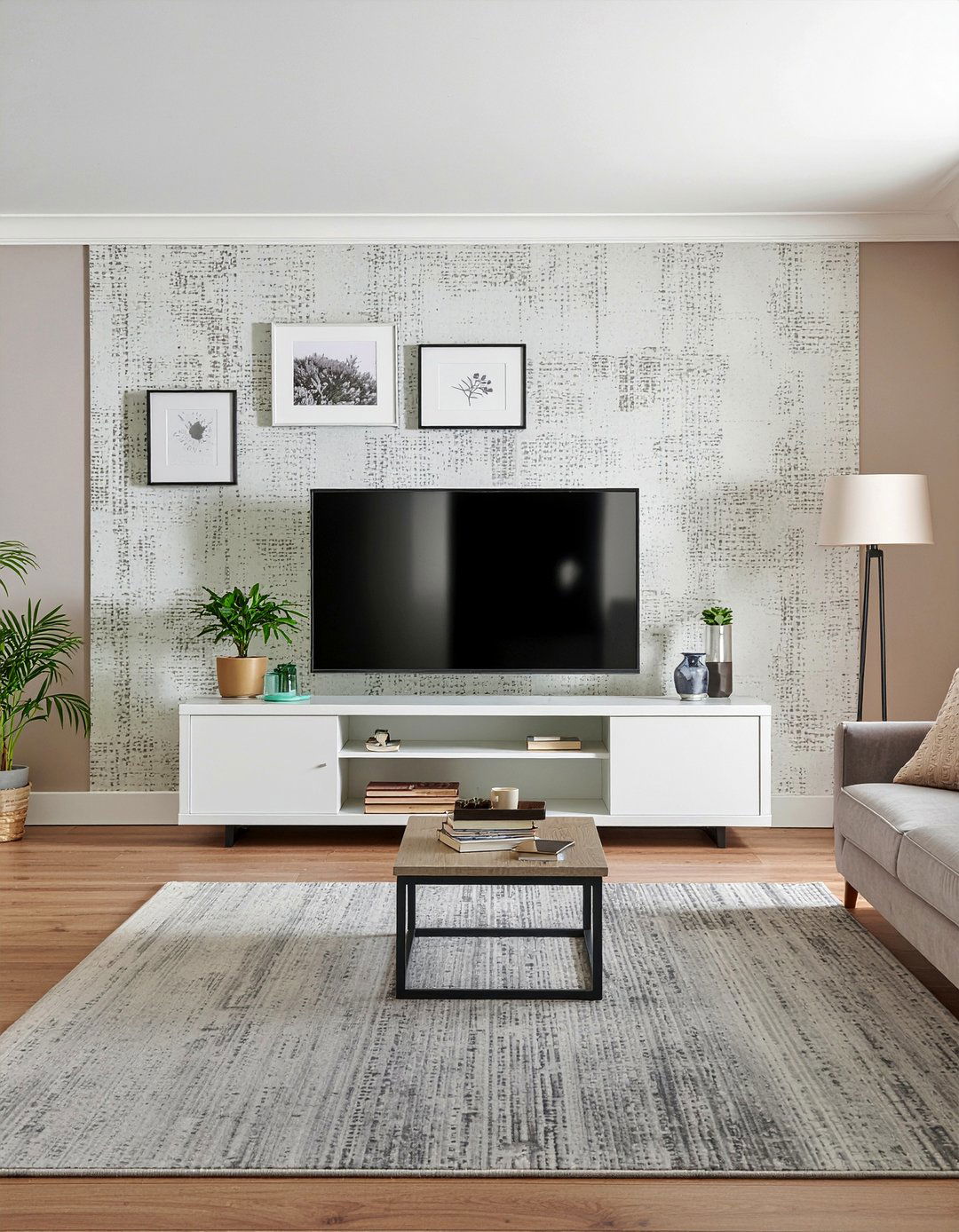 Wallpapered TV Backdrop - 30 living room entertainment wall ideas