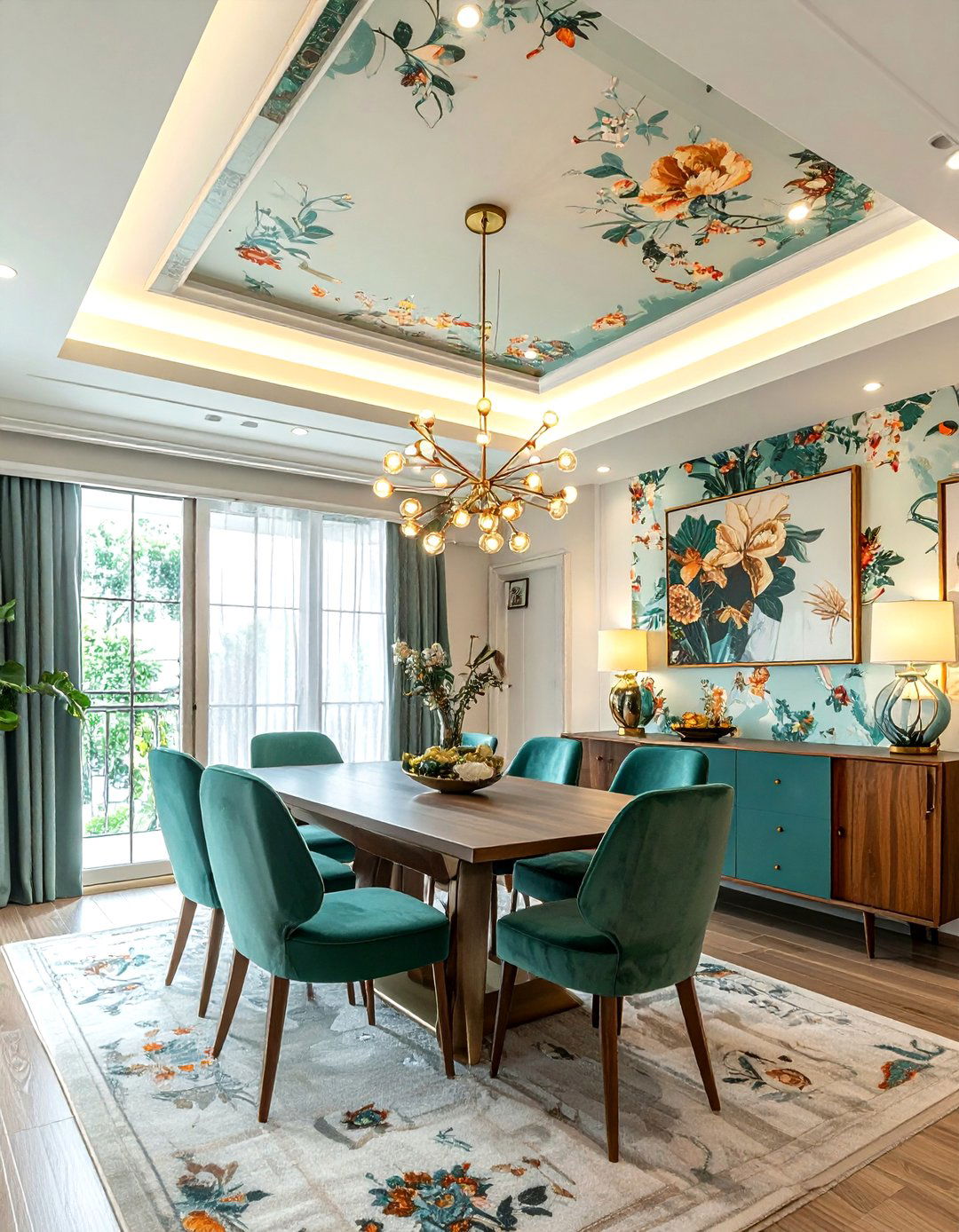 Wallpapered Tray Ceiling - 30 dining room tray ceiling ideas
