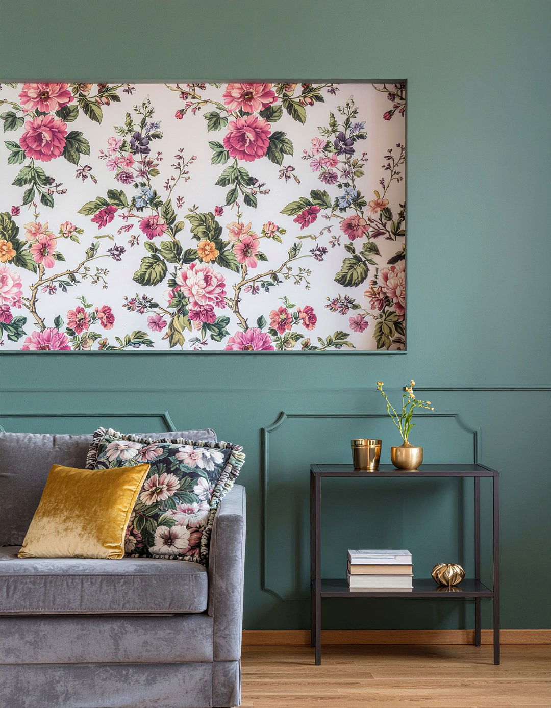 Wallpapered Wall Niche - 30 living room wall niches