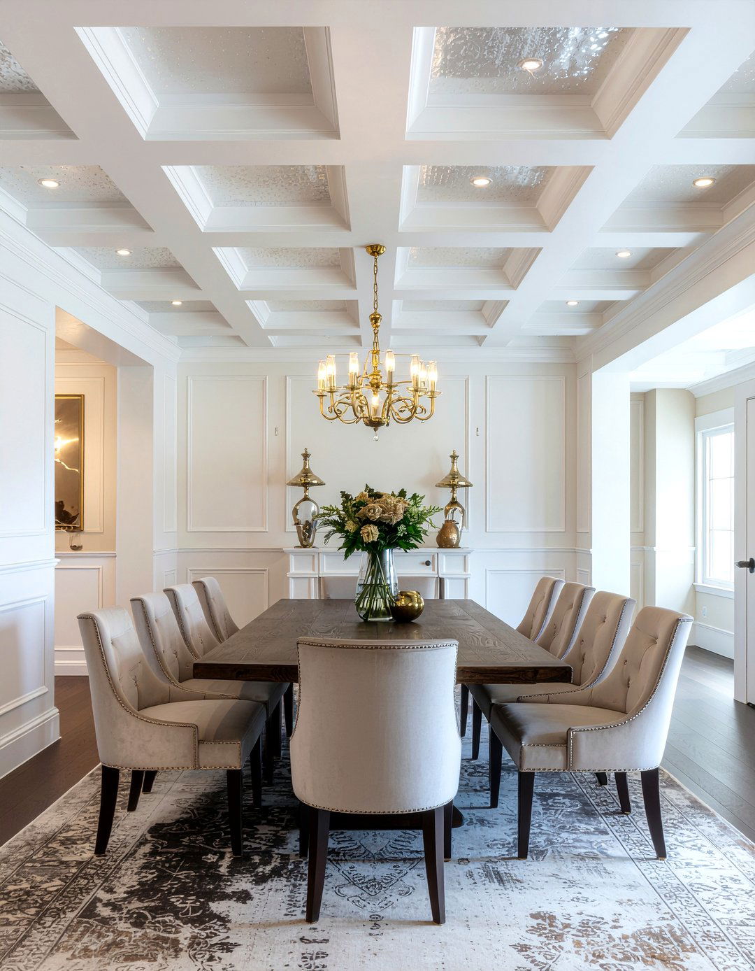 Wallpapered coffered ceiling - 30 dining room coffered ceiling ideas