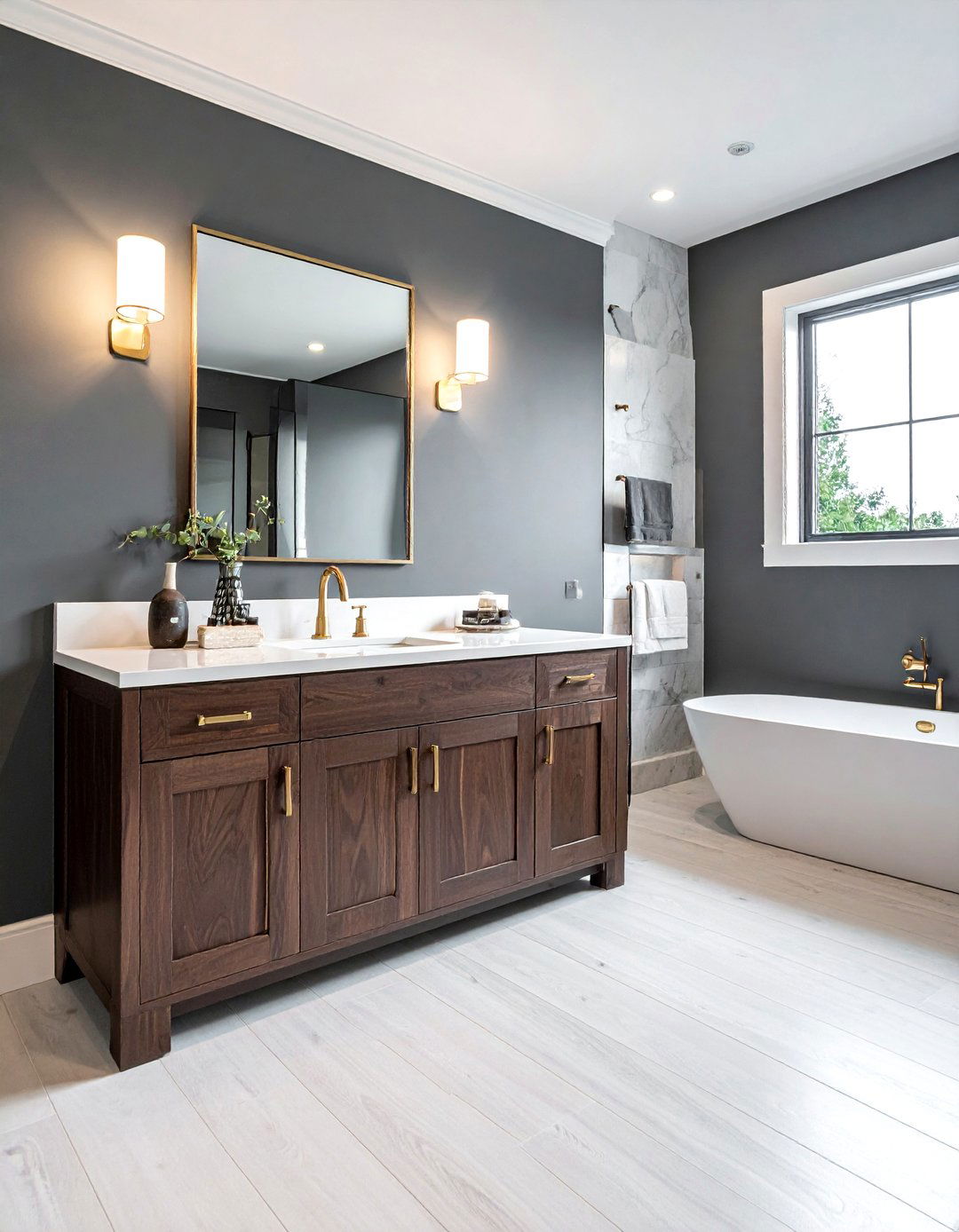 Walnut Farmhouse Vanity - 30 farmhouse bathroom vanity ideas