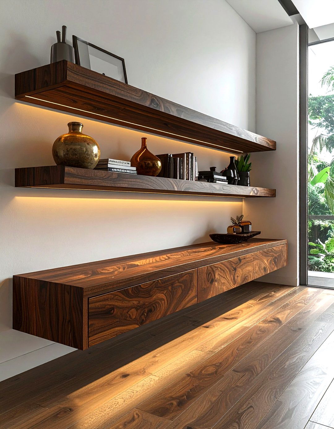 Walnut Floating Ledge - 30 living room ledge shelves