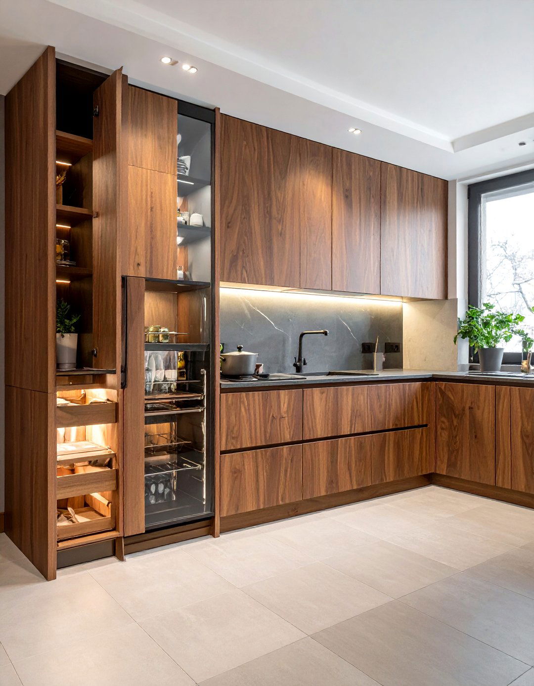 Walnut Kitchen Cabinets With Hidden Pantry - 30 walnut kitchen cabinet ideas