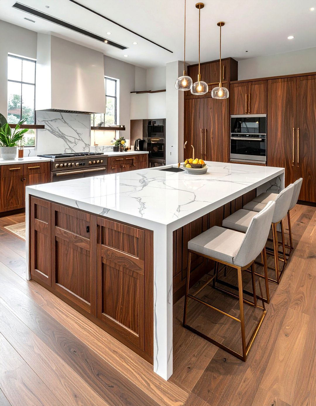 Walnut Kitchen Island - 30 warm wood kitchen ideas