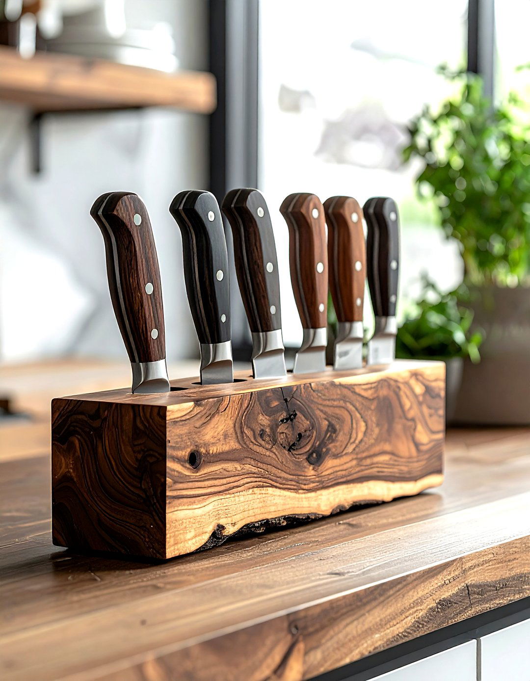 Walnut Magnetic Knife Strip With Live Edge - 30 magnetic knife strip kitchen ideas