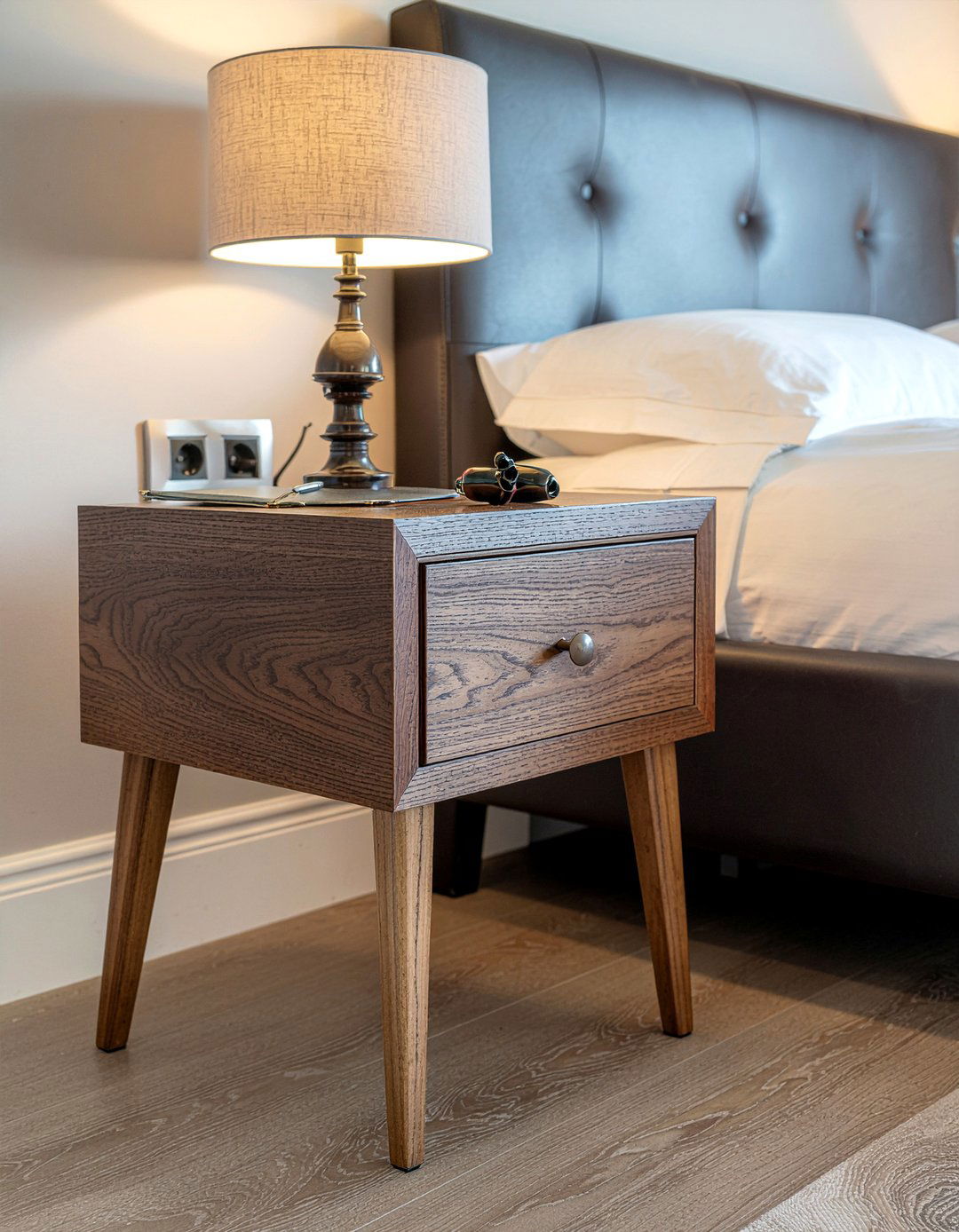 Walnut Wood Bedside Table - 30 bedroom wall mounted nightstands