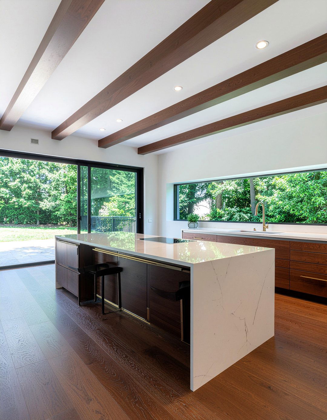 Walnut Wood Ceiling Beams - 30 kitchen exposed beam ideas