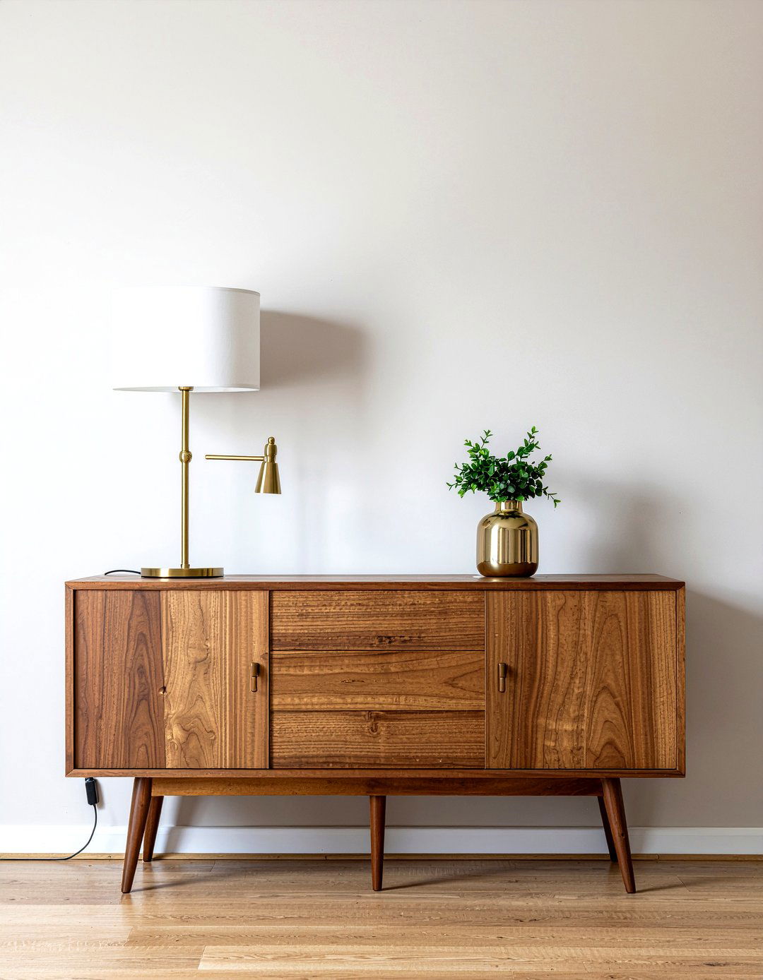 Walnut Wood Console - 30 warm minimalist living room ideas