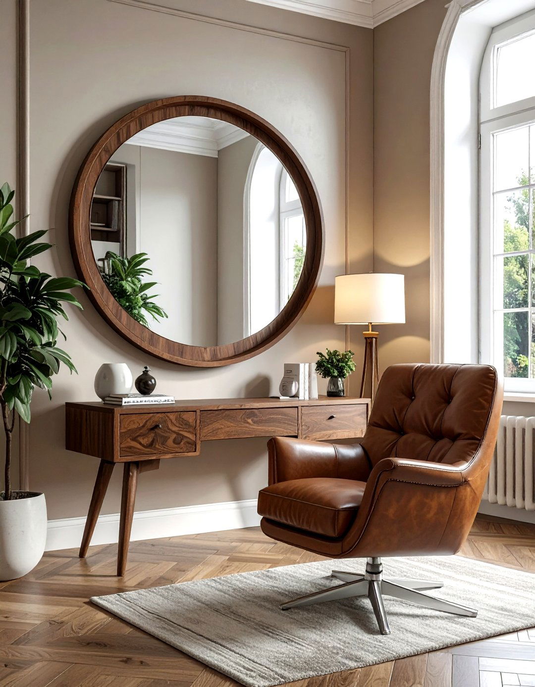Walnut Wood Mirror - 30 round mirror ideas