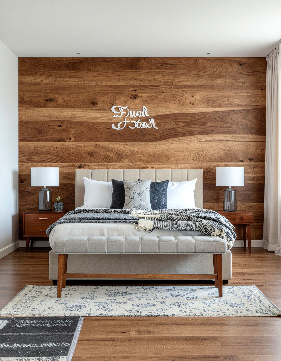 Walnut Wood Wall - 30 bedroom paneling ideas