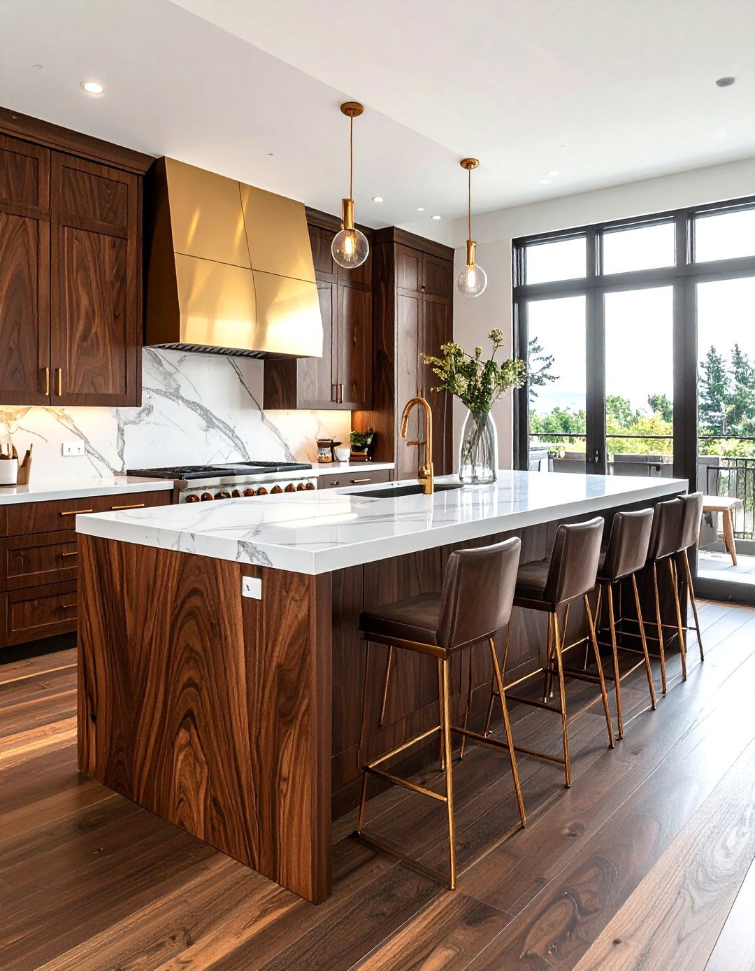 Walnut Wood Wrap - 30 kitchen paneling ideas
