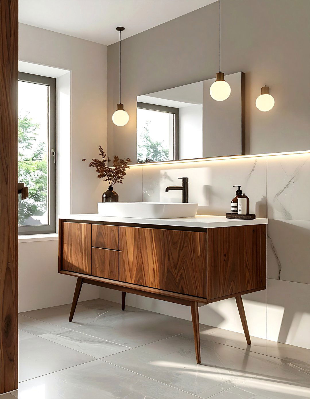 Walnut bathroom vanity - 30 wood accent bathroom ideas