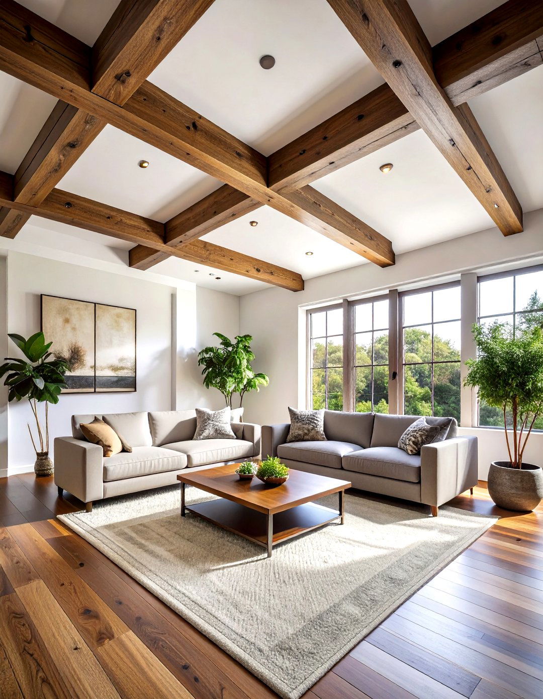 Walnut ceiling beams - 30 living room walnut furniture ideas