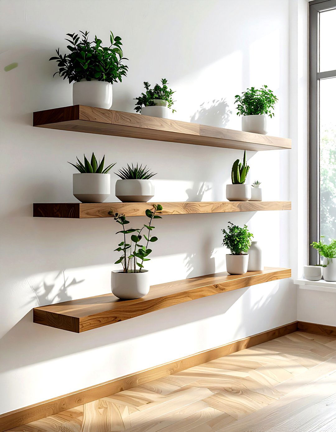 Walnut floating shelves - 30 living room walnut furniture ideas