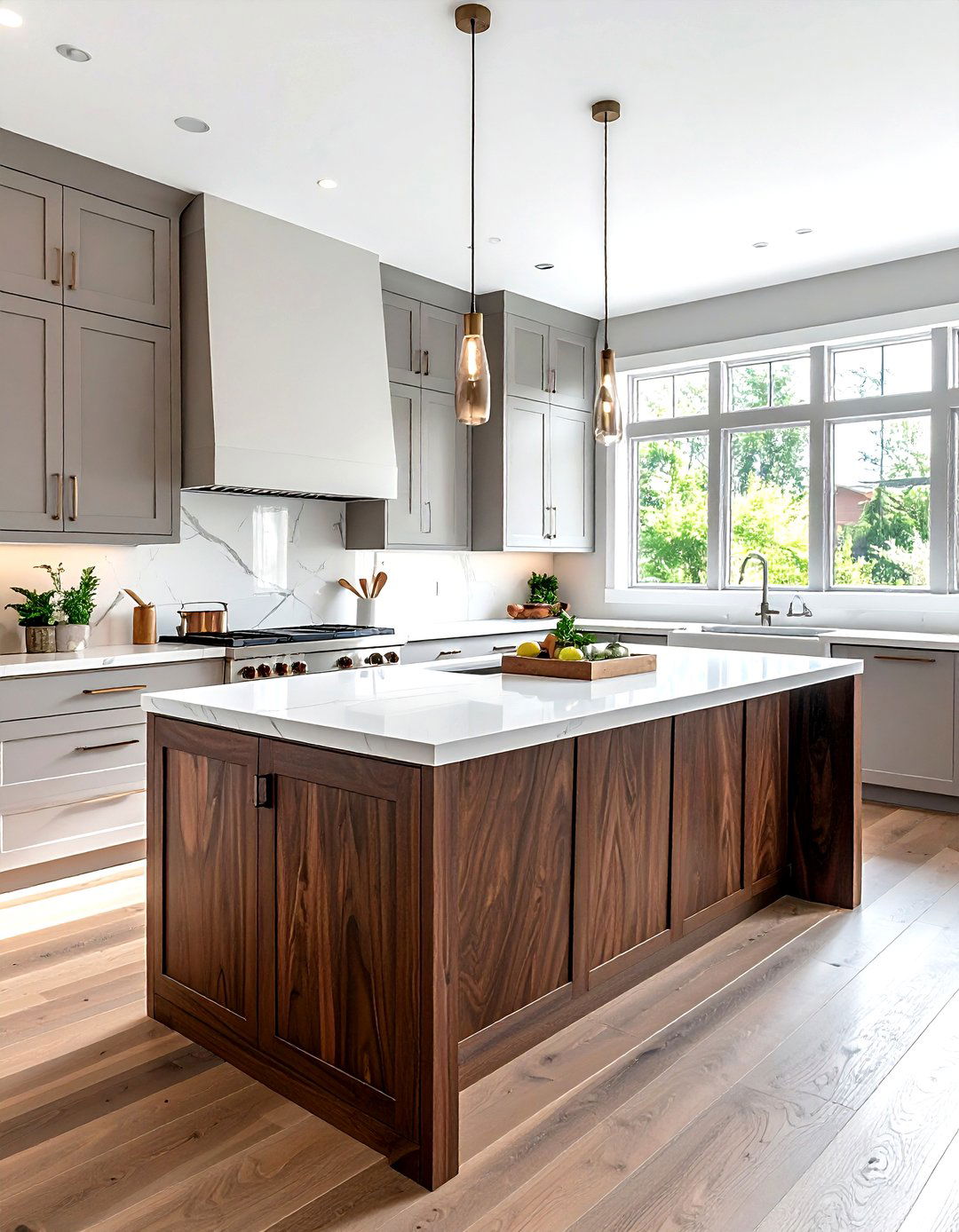 Walnut kitchen island - 30 dark wood decor ideas