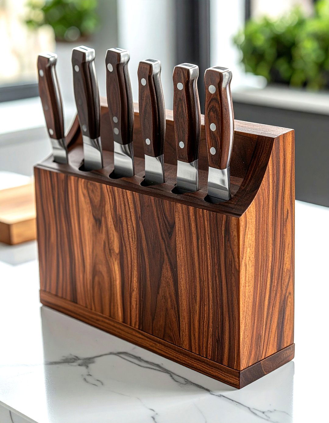 Walnut knife storage block - 30 knife block kitchen ideas