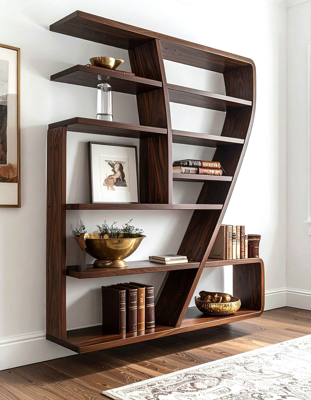 Walnut ladder shelf - 30 living room ladder shelf ideas