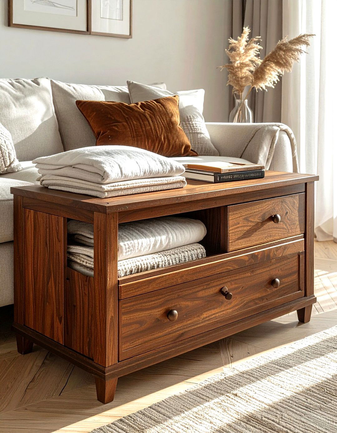 Walnut storage chest - 30 living room walnut furniture ideas