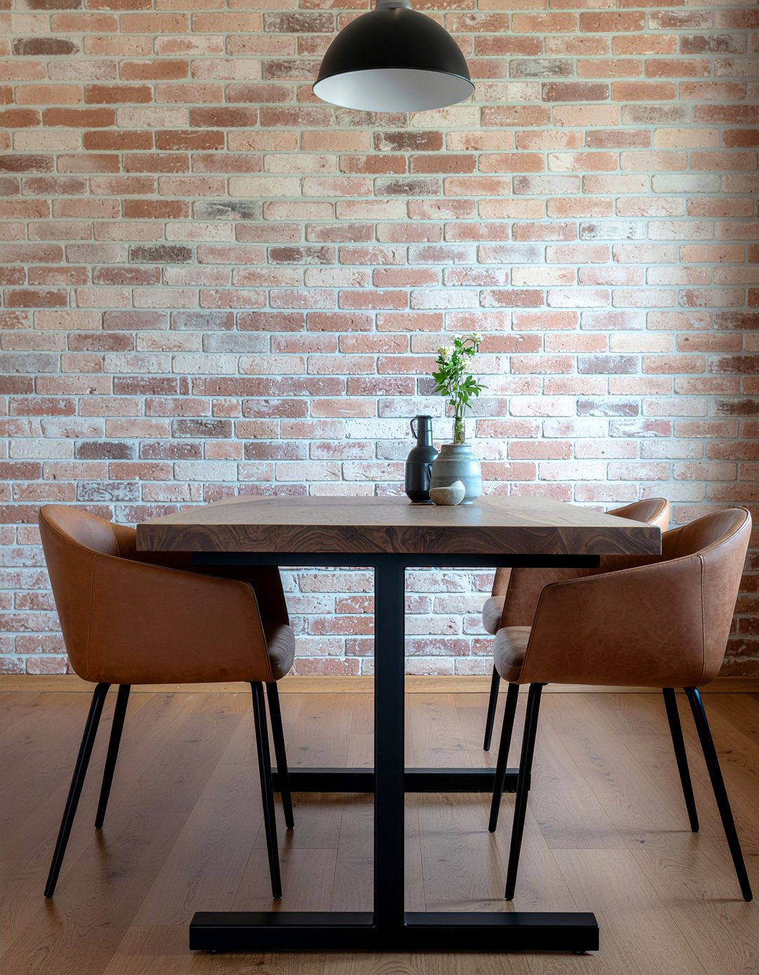 Walnut table with metal legs - 30 dining room finish mixing ideas