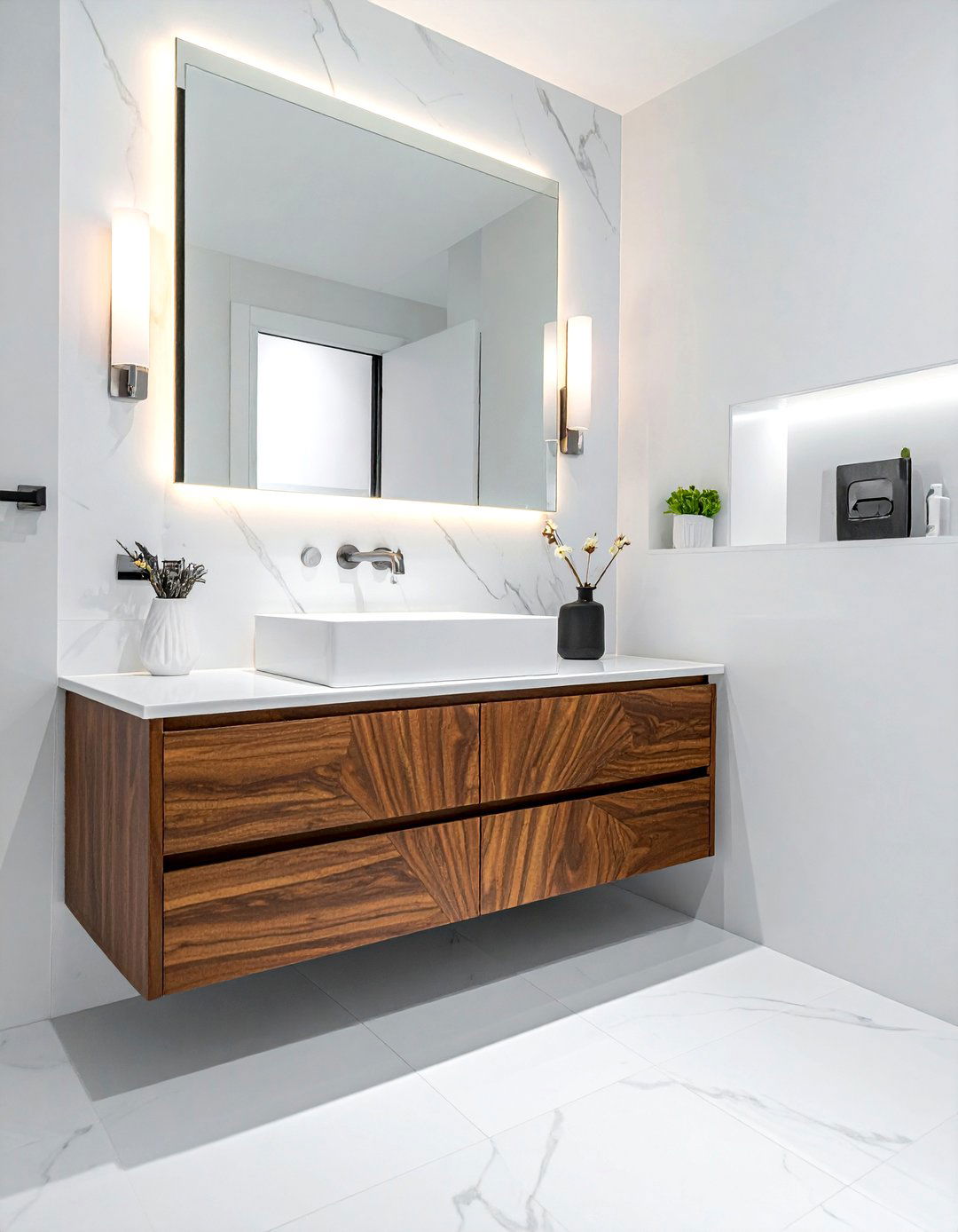 Walnut vanity white bathroom - 30 white and wood bathroom ideas