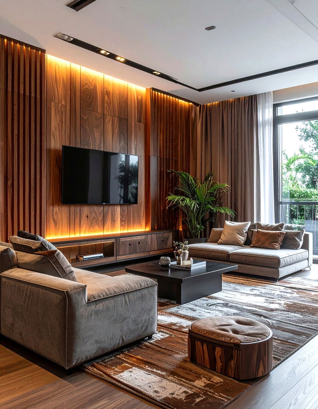 Walnut wall slats - 30 dark wood decor ideas