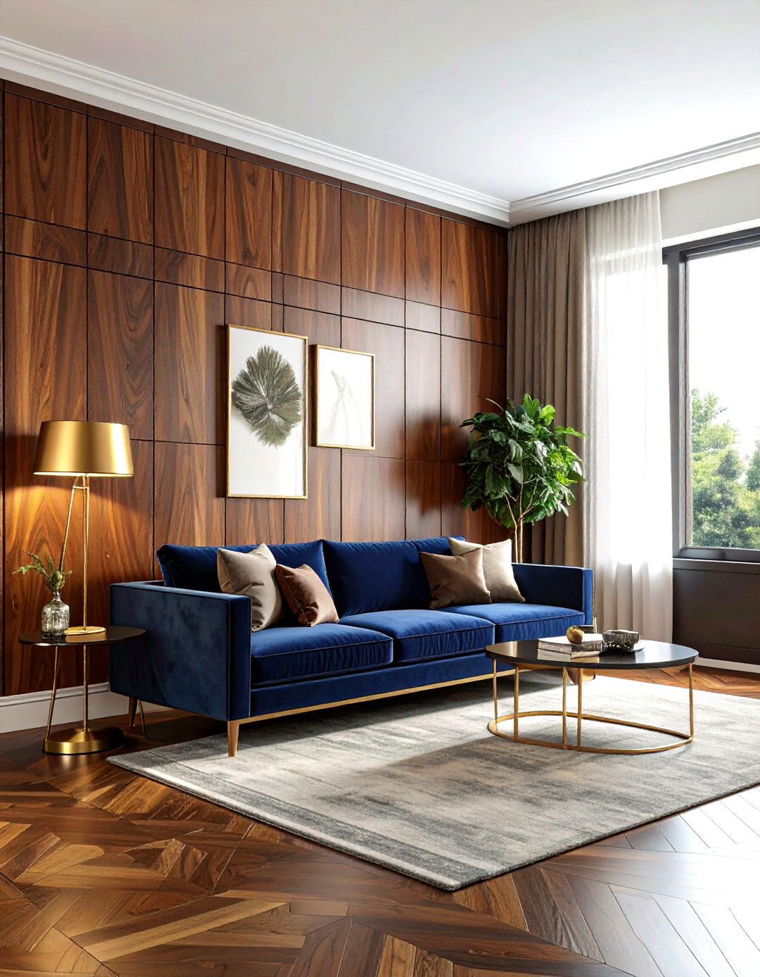 Walnut wood accent wall - 30 living room wood wall ideas