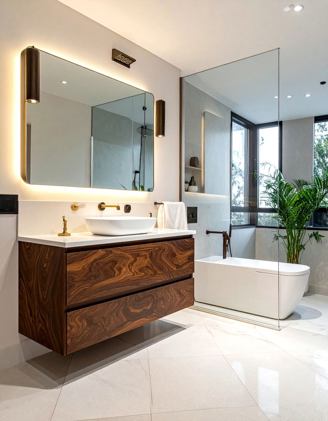 Walnut wood bathroom vanity - 30 butcher block bathroom countertop ideas