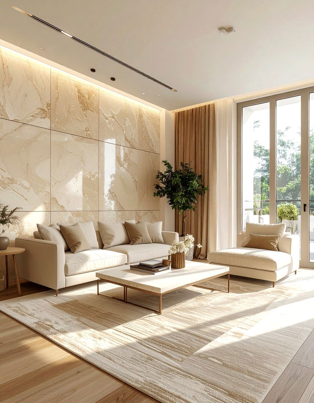 Warm Beige Limestone Wall - 30 living room stone wall ideas