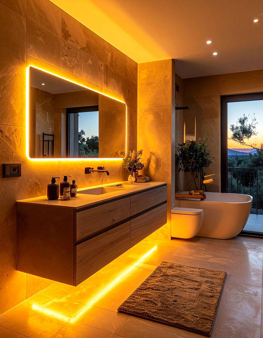 Warm LED Lighting - 30 Tuscan bathroom ideas